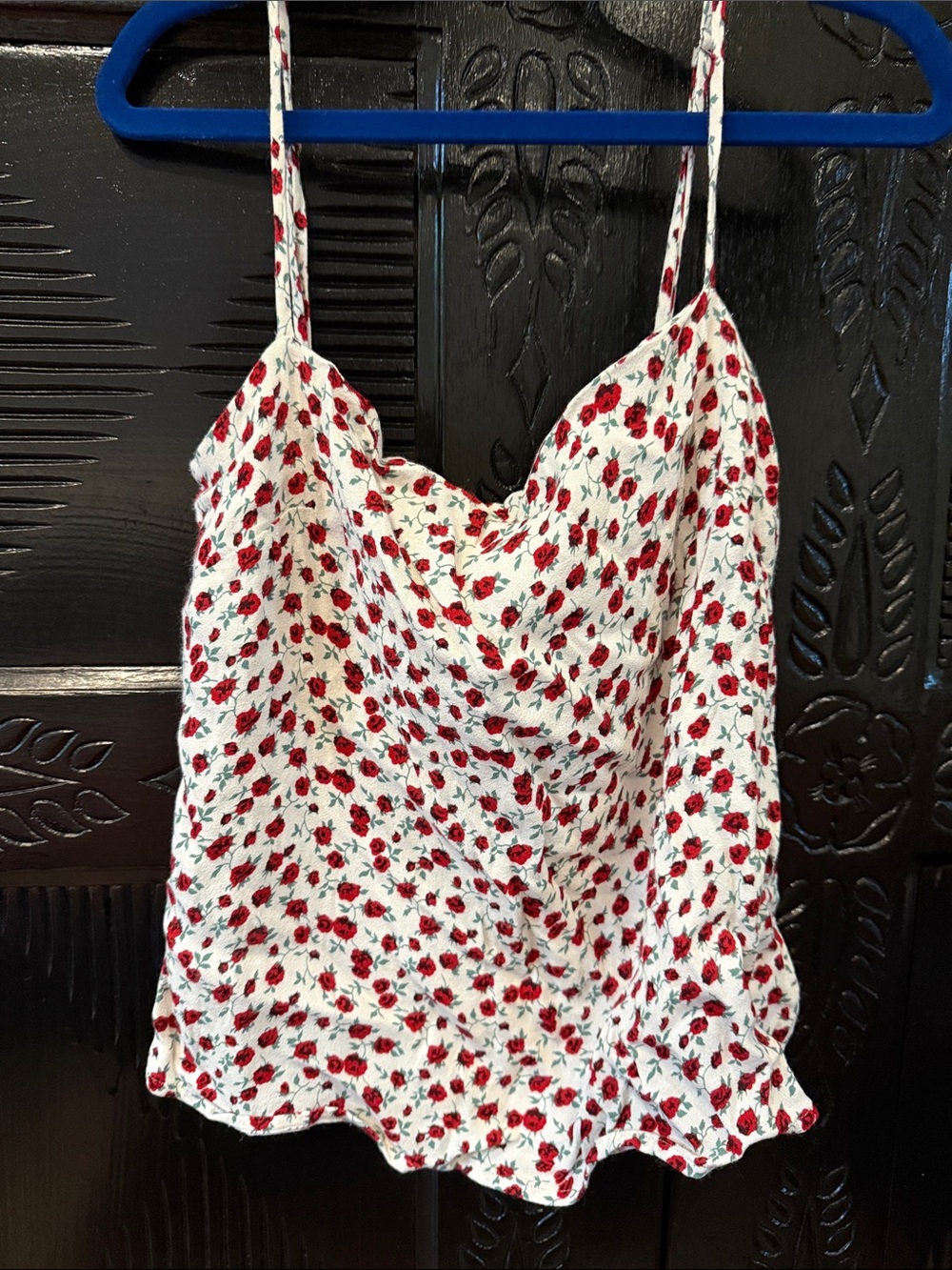 Reformation White Cowl Neck Camisole with Red Rose Print